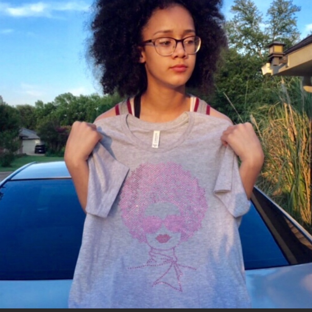 Fashion Gray Tee with Pink Embellishment Design